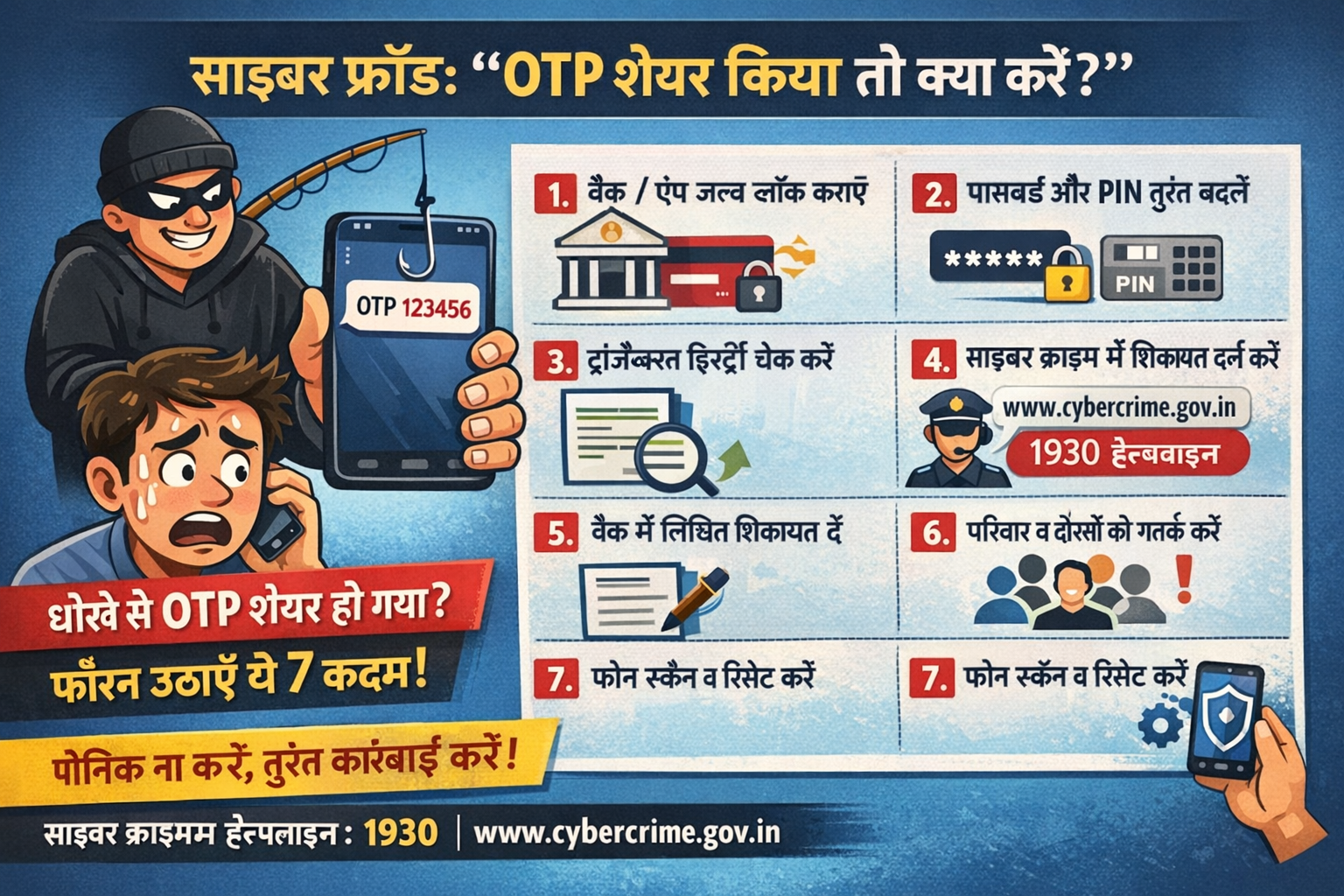 image ye btaa raha hai ki cyber fraud ke baad hume kon kon si step ko follow karna cahiye